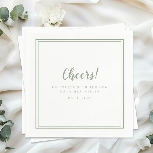 Frau Minimalistisch Wedding Modern Sage Green Serviette (Cheers Mr Mrs Minimalist Wedding Modern Sage Green Napkins)