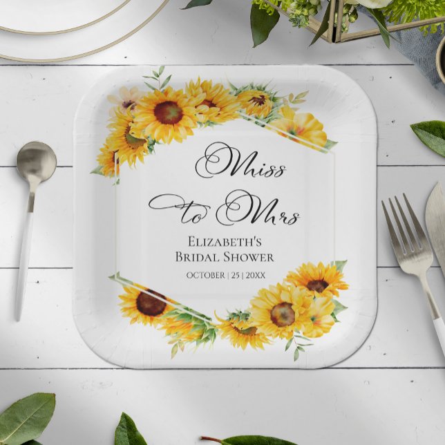 Frau Miss. | Sonnenblumenfall-Brautparty Pappteller (Von Creator hochgeladen)