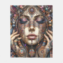 Frau mit aufwändiger, im Stammesalter Inspiriert O Fleecedecke