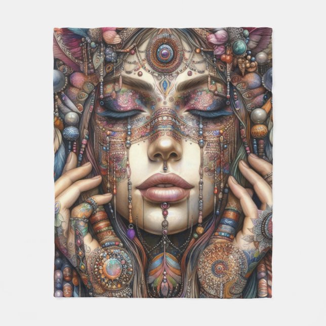 Frau mit aufwändiger, im Stammesalter Inspiriert O Fleecedecke (Vorderseite)