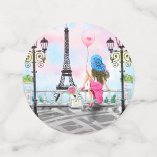 Frau mit Ballon in Paris Confetti Eiffelturm Konfetti