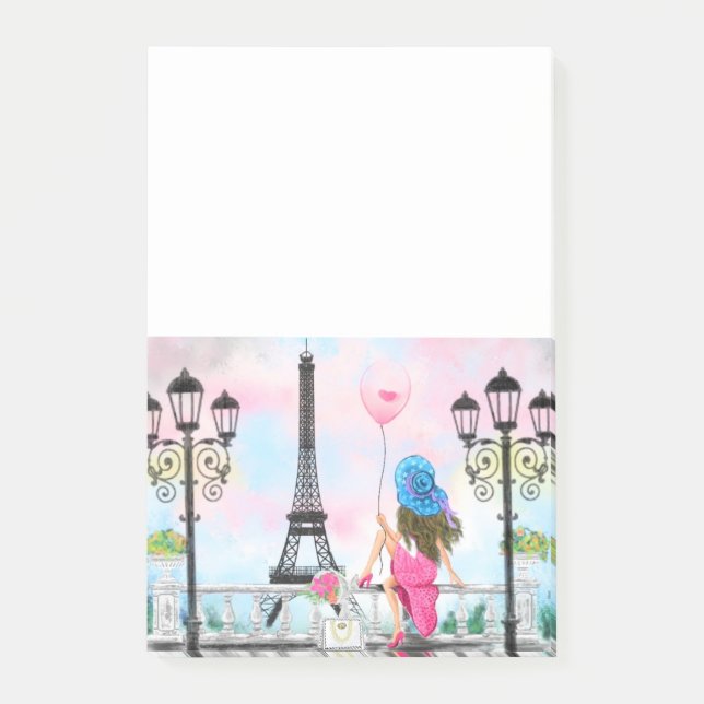 Frau mit Ballon in Paris Eiffelturm Post-it Klebezettel (Vorderseite)