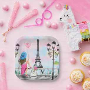 Frau mit Ballon in Paris Papier Teller Romantik