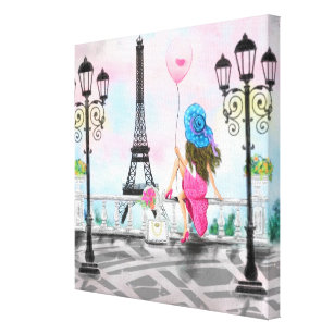 Frau mit Ballon Paris Canvas Print Eiffel Tower Leinwanddruck