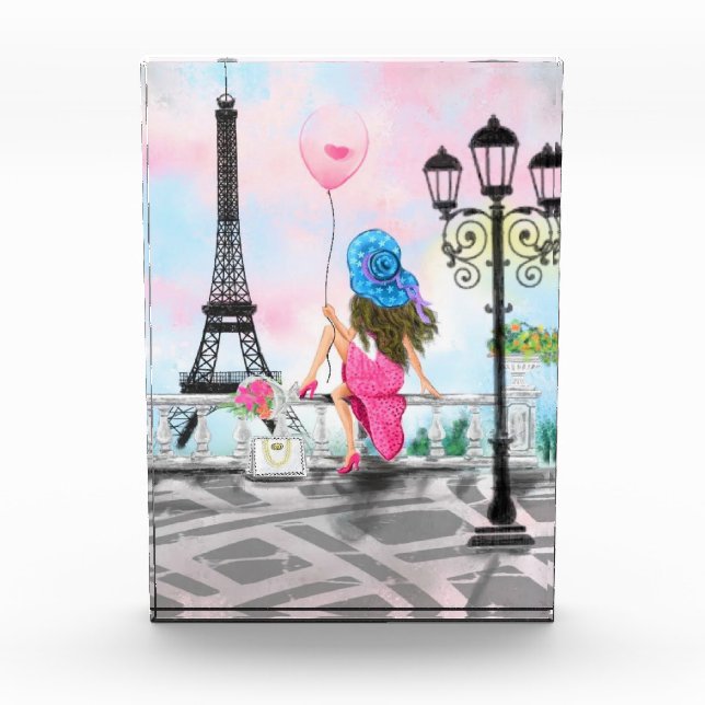 Frau mit Balloon Paris Foto Block Eiffel Tower (Vorderseite)
