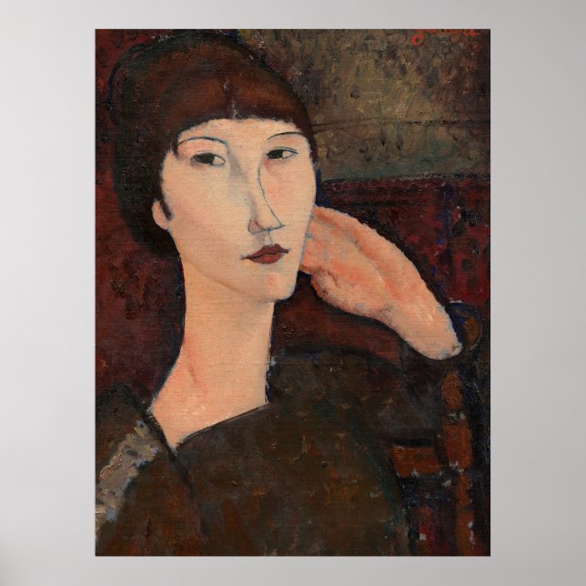 Frau mit bangfarbenem Haar von Amedeo Modigliani Poster (Vorne)