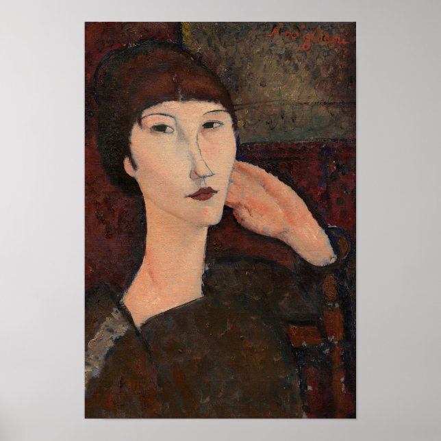 Frau mit bangfarbenem Haar von Amedeo Modigliani Poster (Vorne)