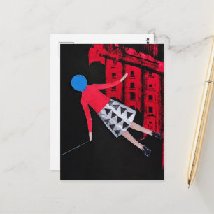 Frau mit blauem Kreis als Kopf Surreal Postkarte