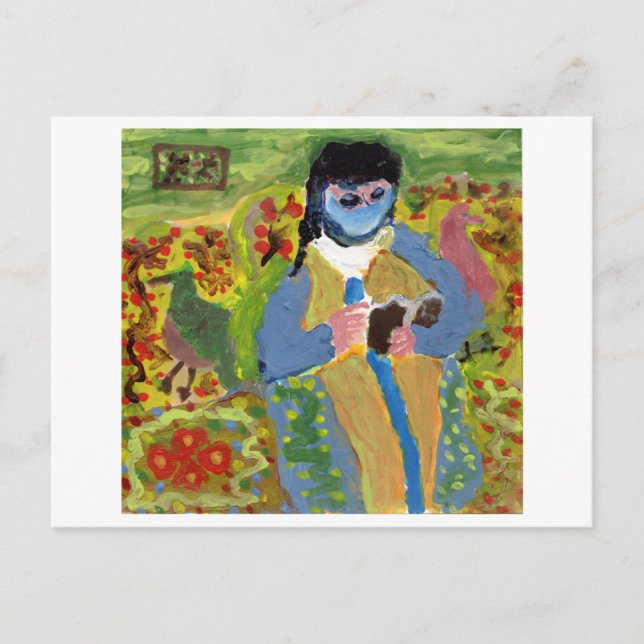 Frau mit blauem Schleier, Lesen, Postkarte (Vorderseite)