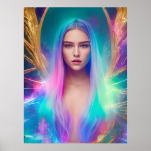 Frau mit blauem und violettem Haar Poster