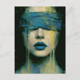 Frau mit blauer Augenbinde Postkarte