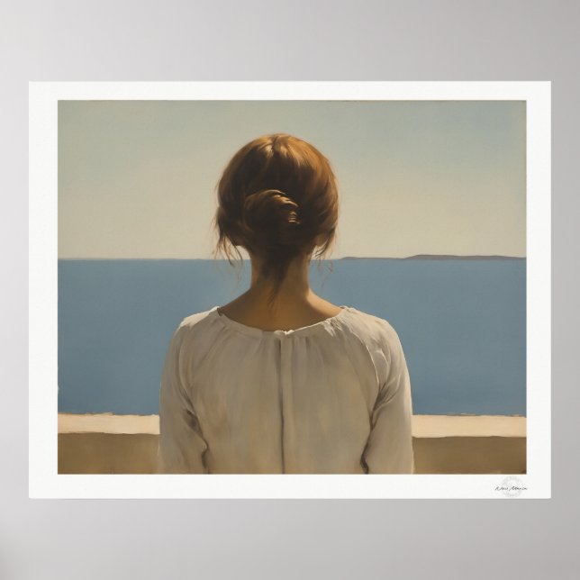 Frau mit Blick auf das Meer Poster (Vorne)