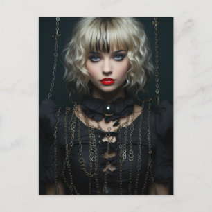 Frau mit blonden schwarzen Kleid und Ketten Postkarte