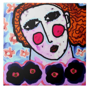 Frau mit Blume Abstrakte digitale Malerei Fliese