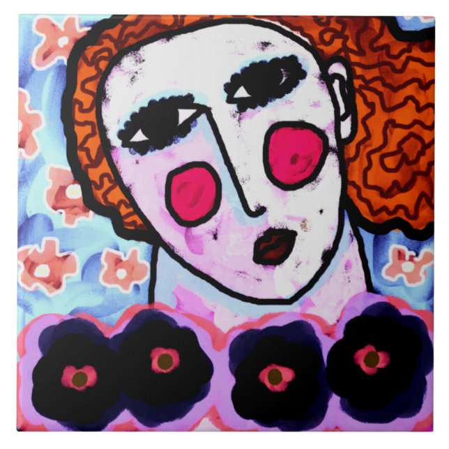 Frau mit Blume Abstrakte digitale Malerei Fliese (Vorderseite)