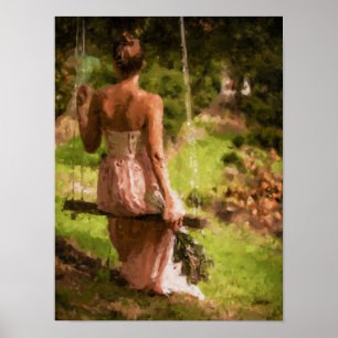 Frau mit Blume auf einer Schaukel Poster