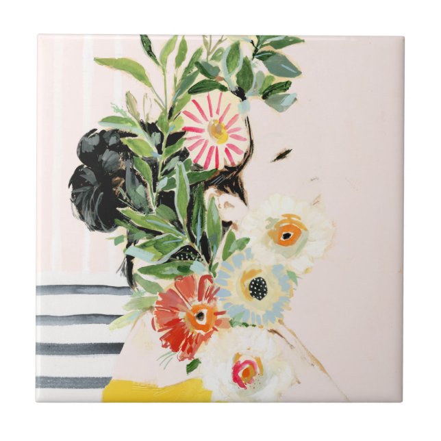 Frau mit Blume Fliese (Vorderseite)