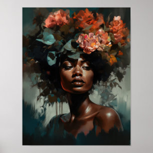 Frau mit Blume Head Art Print Poster