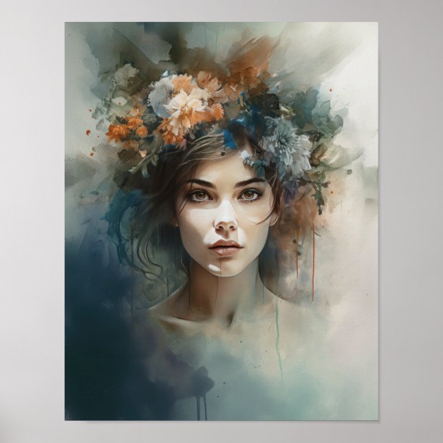 Frau mit Blume Head Art Print Poster (Vorne)