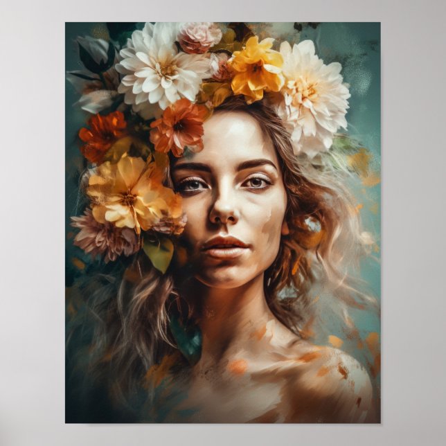Frau mit Blume Head Art Print Poster (Vorne)