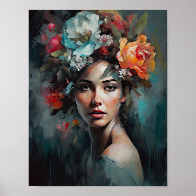 Frau mit Blume Head Art Print Poster (Vorne)
