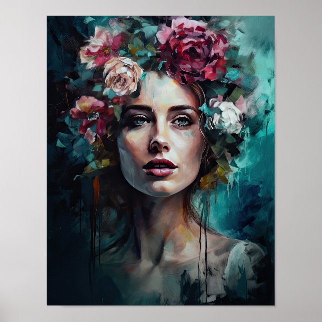 Frau mit Blume Head Art Print Poster (Vorne)