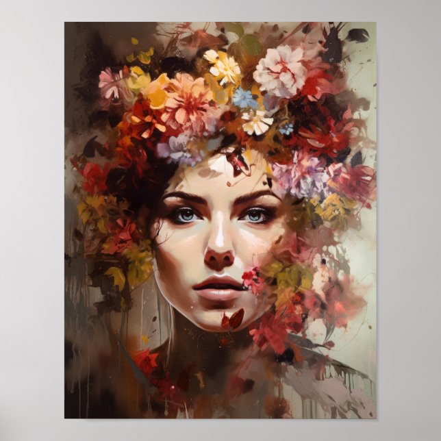 Frau mit Blume Head Art Print Poster (Vorne)