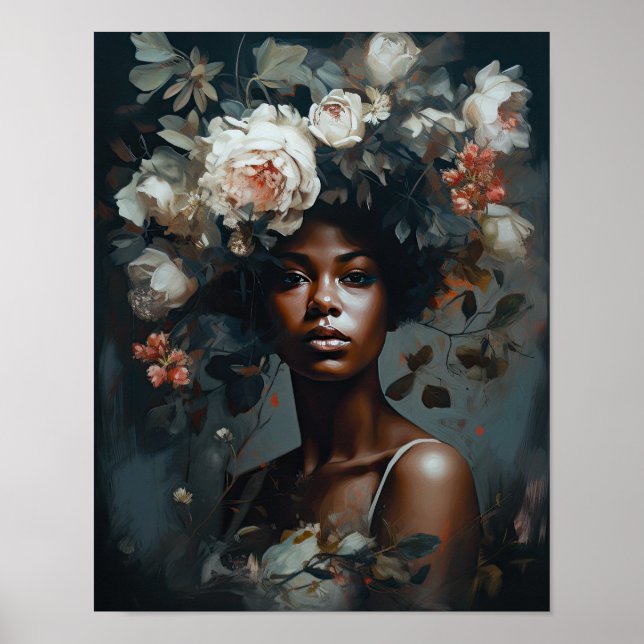 Frau mit Blume Head Art Print Poster (Vorne)