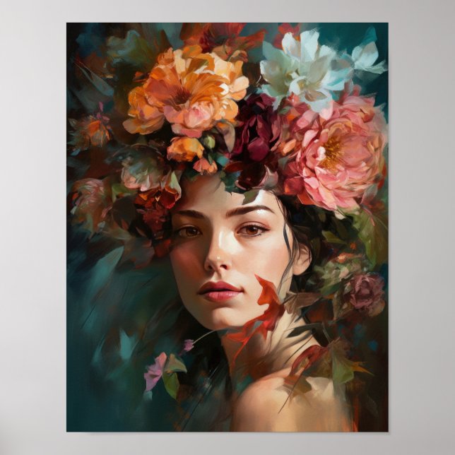 Frau mit Blume Head Art Print Poster (Vorne)