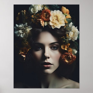 Frau mit Blume Head Art Print Poster