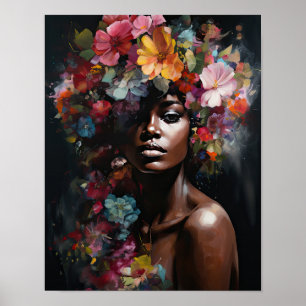 Frau mit Blume Head Art Print Poster