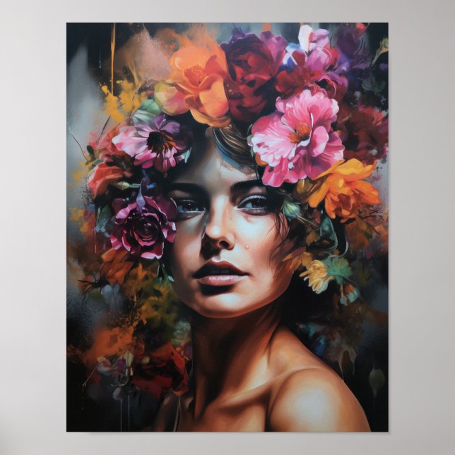 Frau mit Blume Head Art Print Poster (Vorne)