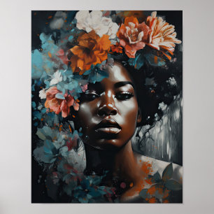 Frau mit Blume Head Art Print Poster