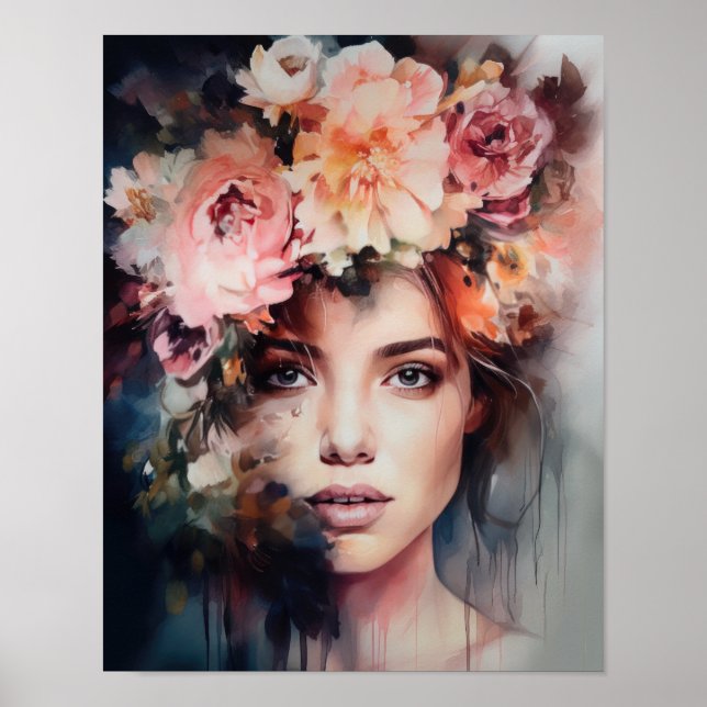 Frau mit Blume Head Art Print Poster (Vorne)