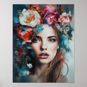 Frau mit Blume Head Art Print Poster