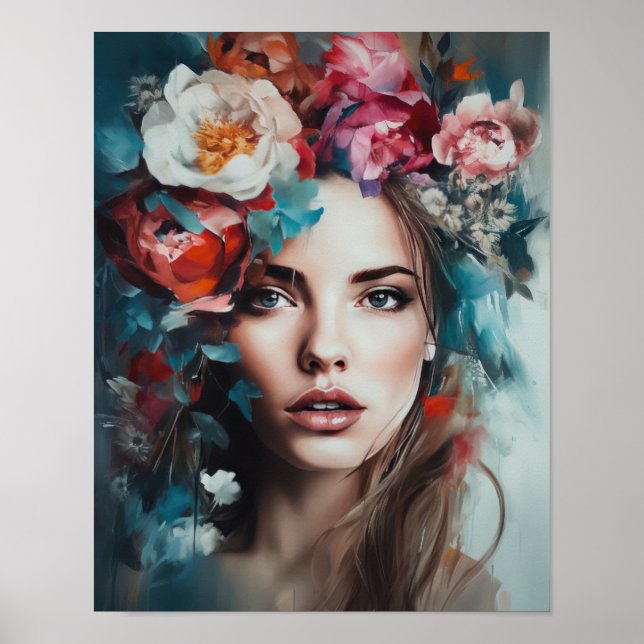 Frau mit Blume Head Art Print Poster (Vorne)