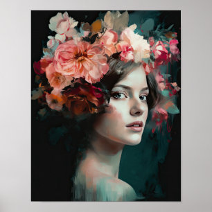 Frau mit Blume Head Art Print Poster