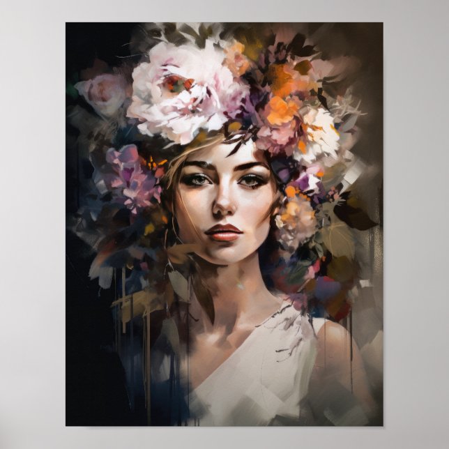 Frau mit Blume Head Art Print Poster (Vorne)