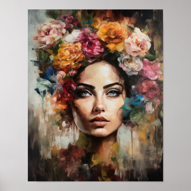 Frau mit Blume Head Art Print Poster (Vorne)