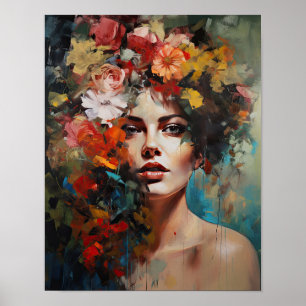 Frau mit Blume Head Art Print Poster