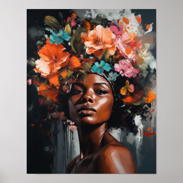 Frau mit Blume Head Art Print Poster (Vorne)
