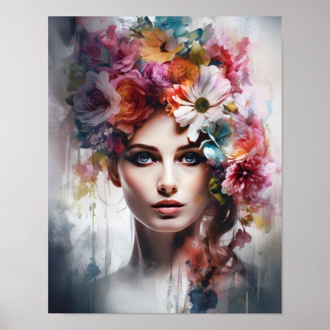 Frau mit Blume Head Art Print Poster (Vorne)