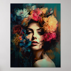 Frau mit Blume Head Art Print Poster