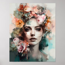 Frau mit Blume Head Art Print Poster