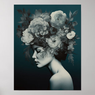 Frau mit Blume Head Art Print Poster