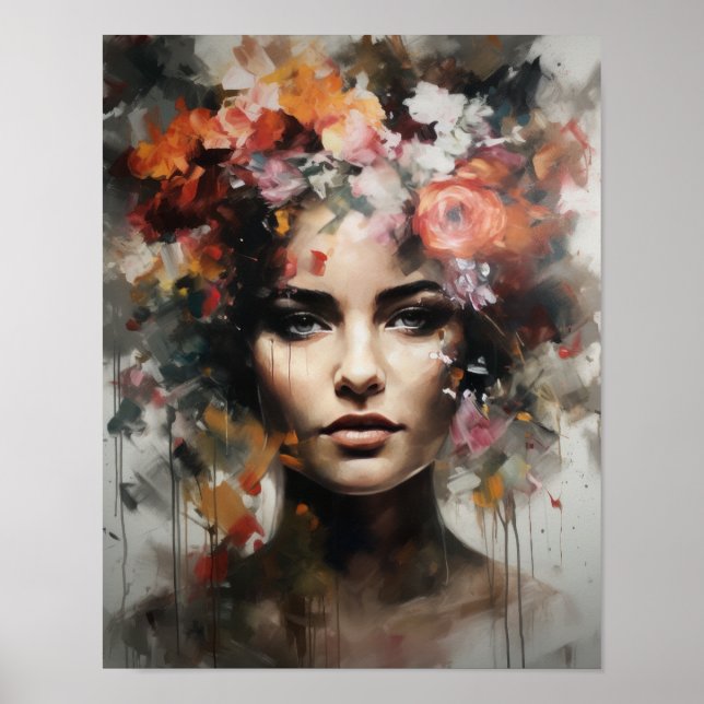 Frau mit Blume Head Art Print Poster (Vorne)