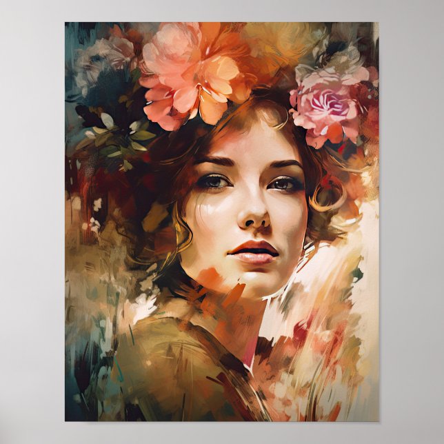 Frau mit Blume Head Art Print Poster (Vorne)