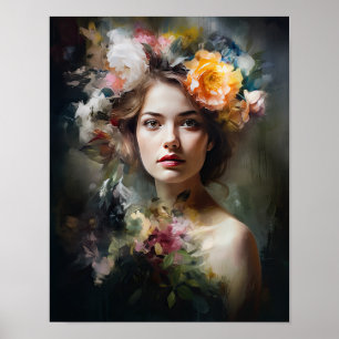 Frau mit Blume Head Art Print Poster