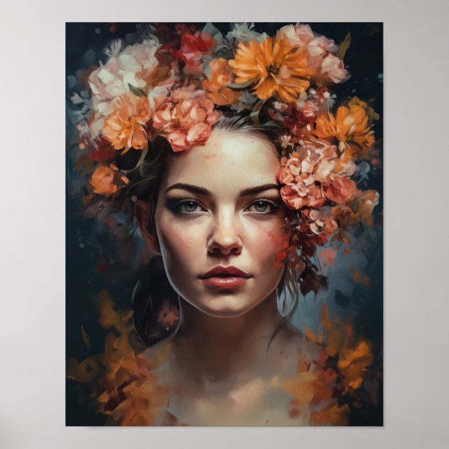 Frau mit Blume Head Art Print Poster (Vorne)