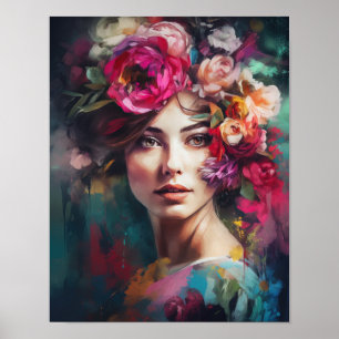 Frau mit Blume Head Art Print Poster